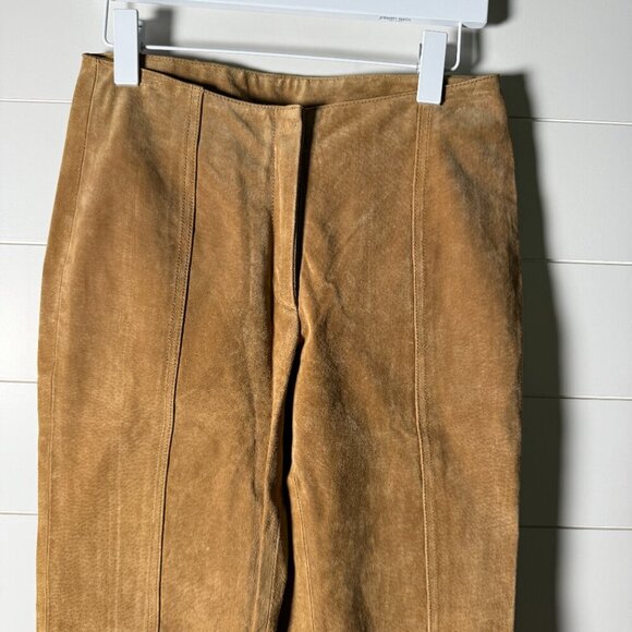 Maxima Wilsons Leather Suede Pants Wide Leg Bottom Camel/Carmel Color Sz 6 - Picture 3 of 12